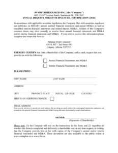 Annual Request Form Re Financial Information