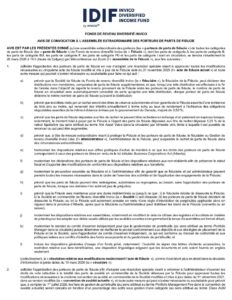 Invico Diversified Income Fund - Notice of Special Meeting of Trust Unitholders (French)