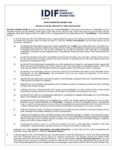 Invico Diversified Income Fund - Notice of Special Meeting of Trust Unitholders